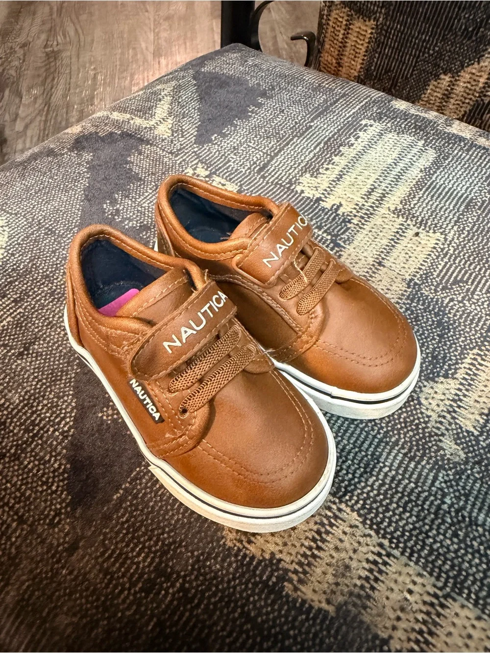 Nautica Kids Tan Brown Leather-Look Hook & Loop Sneakers
